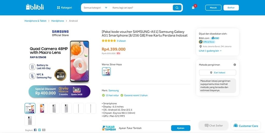 Blibli.com Menjadi Penyelenggara Flash Sale Samsung Galaxy A51 256GB