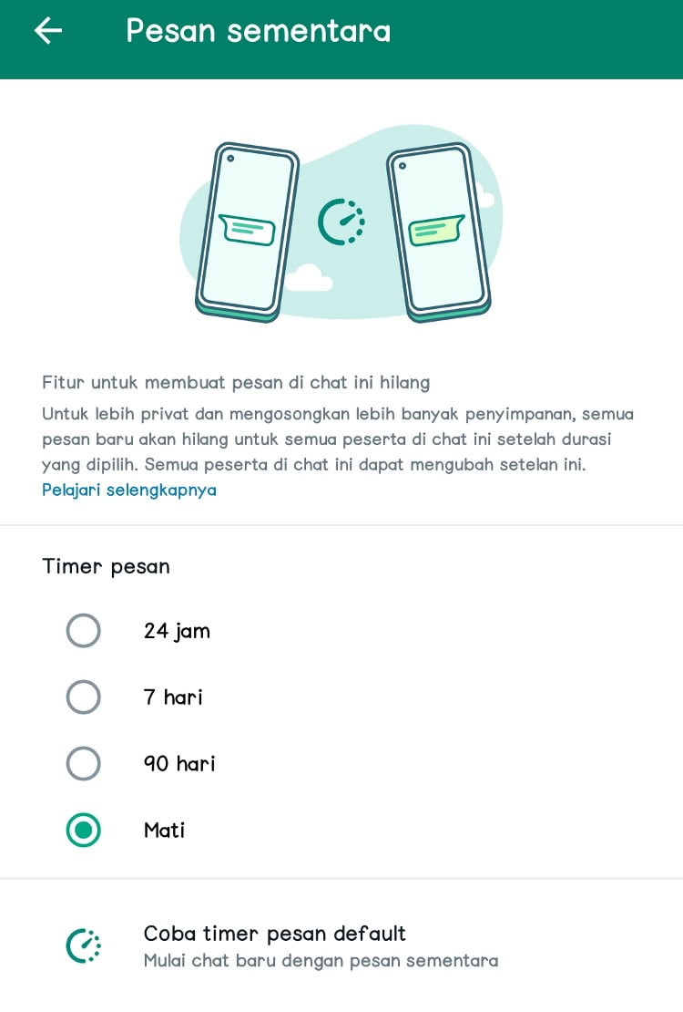 Cara Mengaktifkan Pesan Sementara di Whatsapp