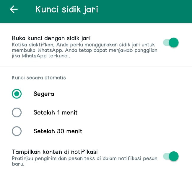 cara mengunci WA dengan sidik jari